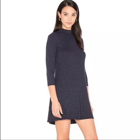 Jasper Poor Boy Rib 3/4 Sleeve Mock Neck Dress in Galvanized NWOT - Picture 2 of 9